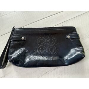 Coach Black Patent Leather Wristlet with Perforated Signature Logo